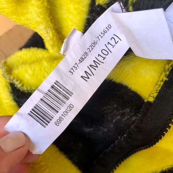 🐝 FUNTIME Bee Halloween Costume Kids Size M 10-12 yo Fleece Jumpsuit Pajamas - Picture 9 of 9